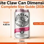 White Claw 12 oz can dimensions showing 4.83 inch height and 2.25 inch diameter with 355 mL size